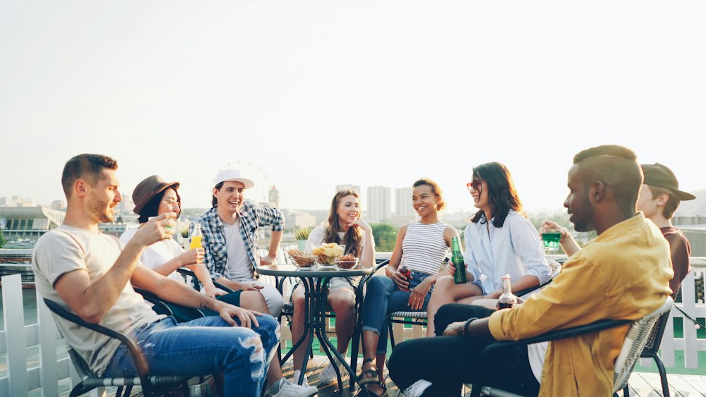 Friends enjoying a sunny rooftop gathering